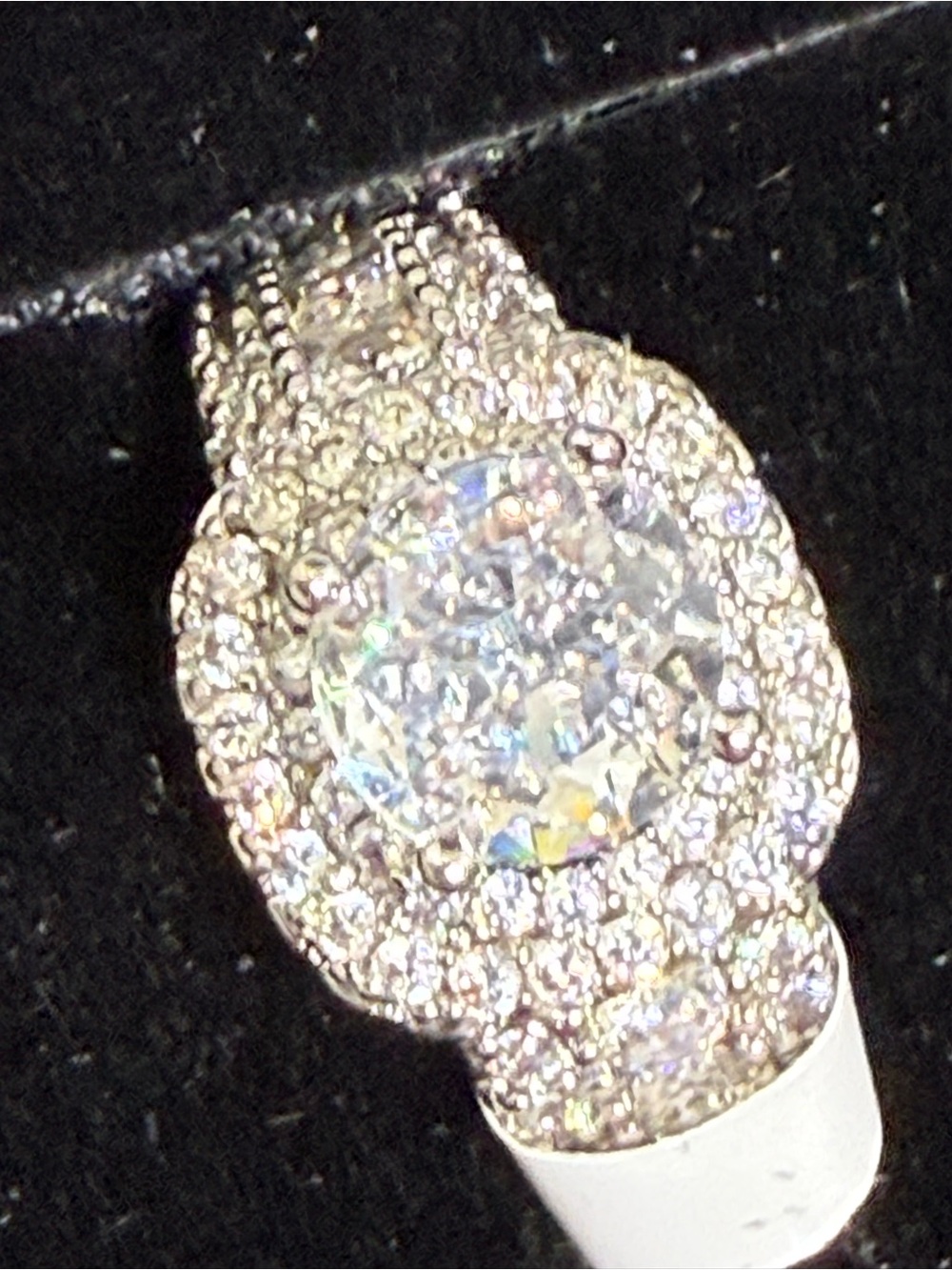 Woman’s Sparkling Moissanite Silver-Tone Pave Halo Ring - White Cubic Zirconia